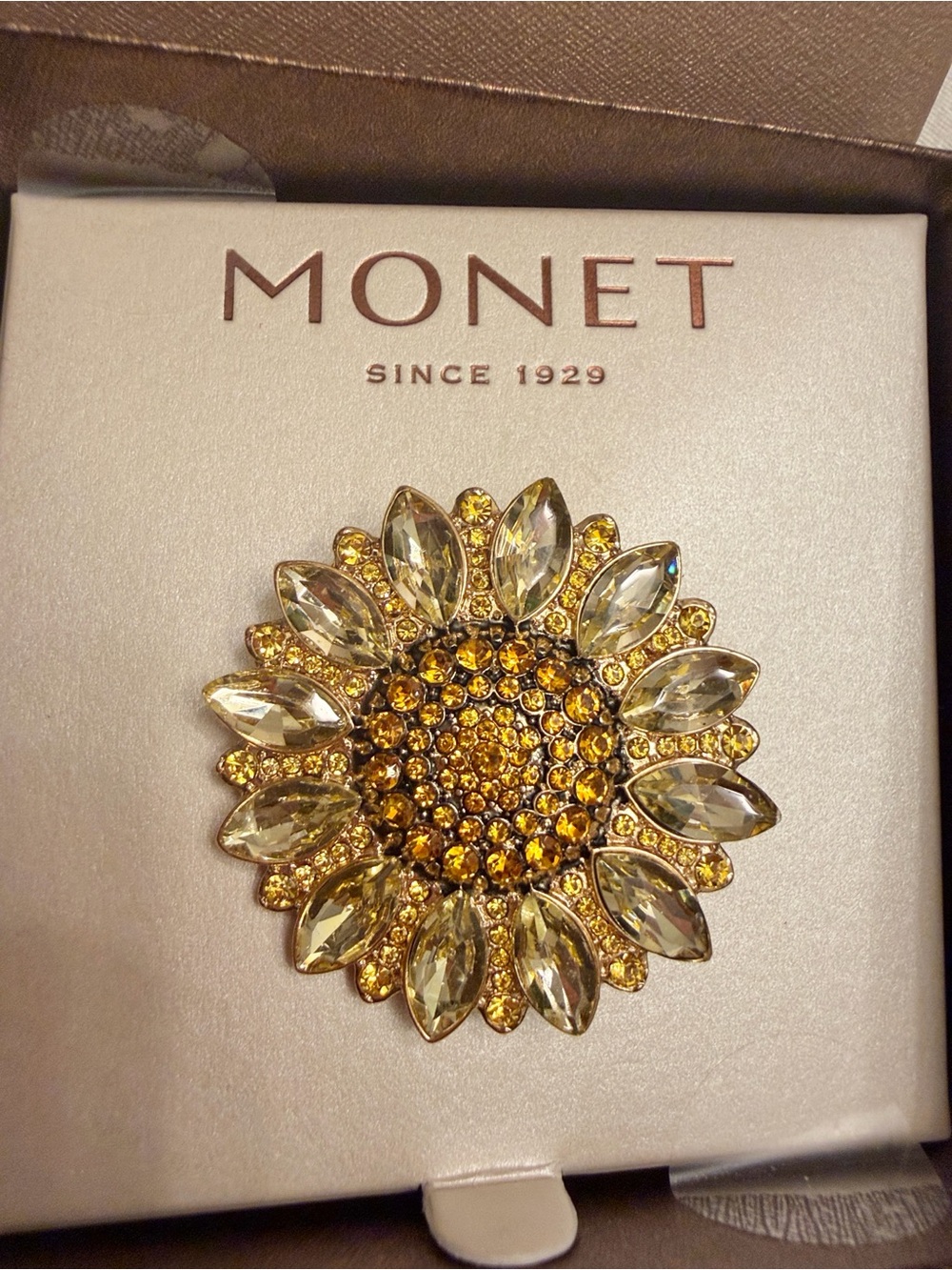 Monet Gold Floral Sunflower Brooch New in the Box